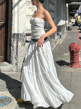 1pc Y2K Style Tiered Midi Skirt - 95% Polyester, 5% Elastane, Solid Color, Ruffle Hem, Elastic Waist, Flowy A-Line Maxi Skirt for Beach and Streetwear, Long Skirt, Cute